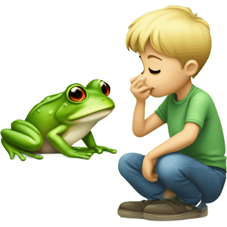 Boy kissing frog emoji