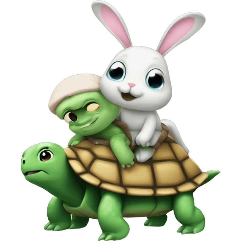 Crying turtle and bunny is riding him emoji