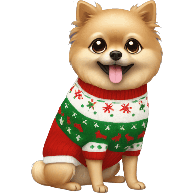 Pomeranien wearing christmas Sweater  emoji