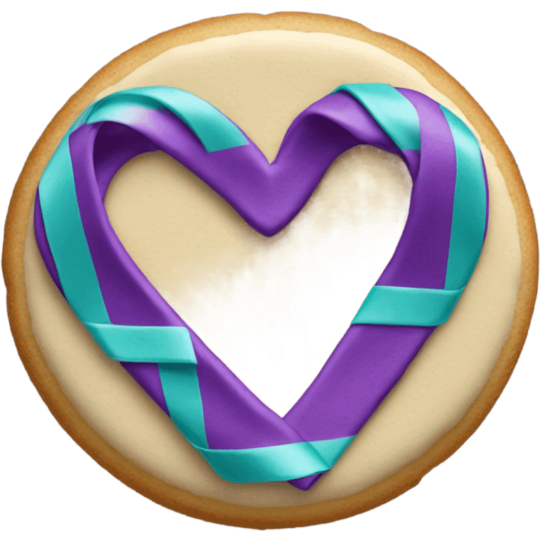 Purple and teal Suicide awareness ribbon on heart cookie emoji