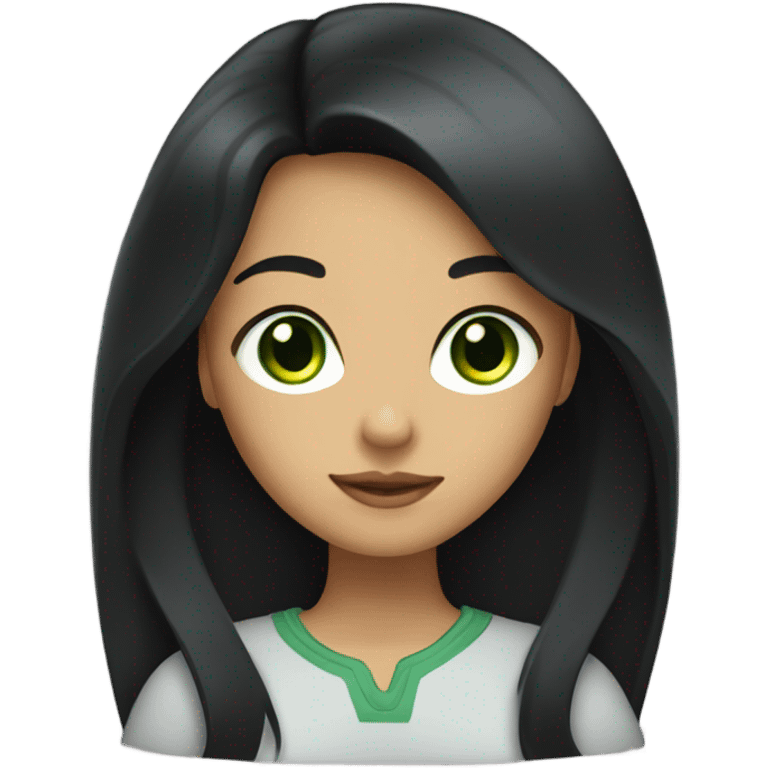 A girl with shoulder-length black hair and green eyes emoji