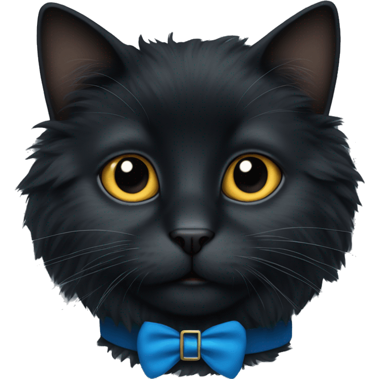 Black fluffy cat with a blue collar on emoji