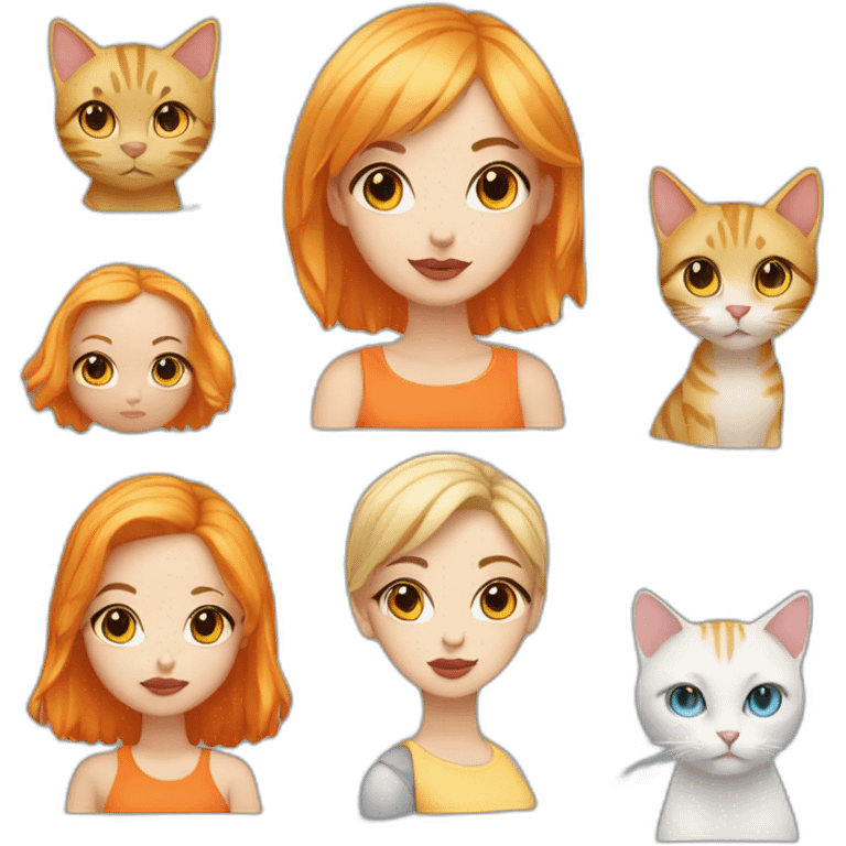 Blonde girl Blue eyes and pin lips with bob hair and with Orange hair hold a cat emoji