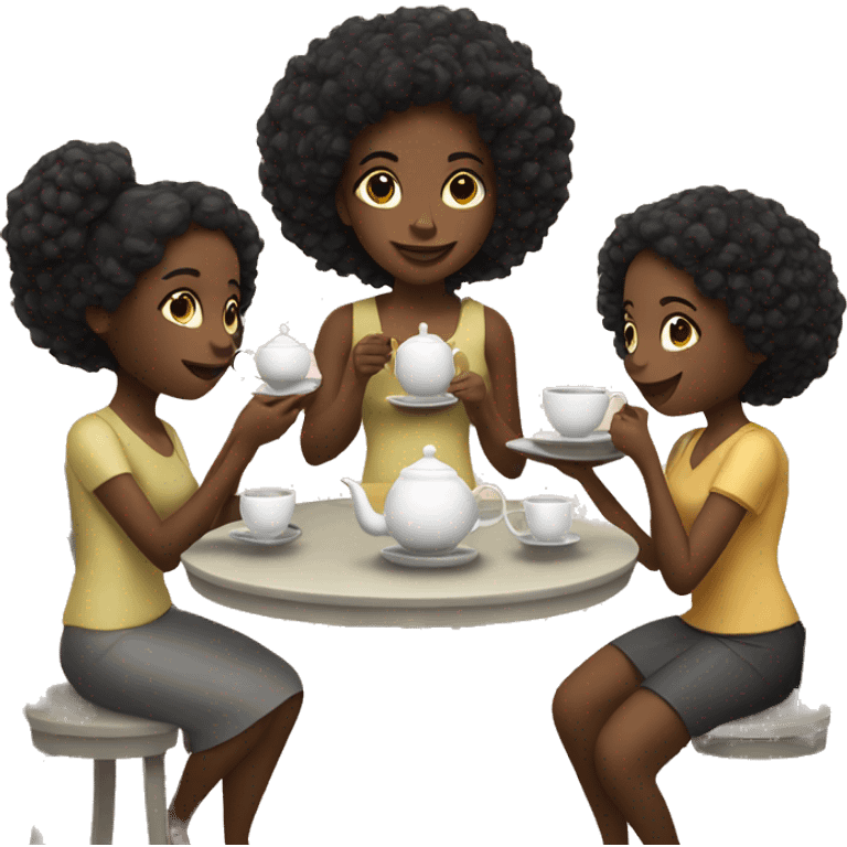 Three black girls drinking tea  emoji