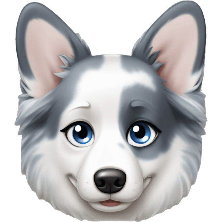 Blue Merle corgi with a half white face and blue eyes emoji