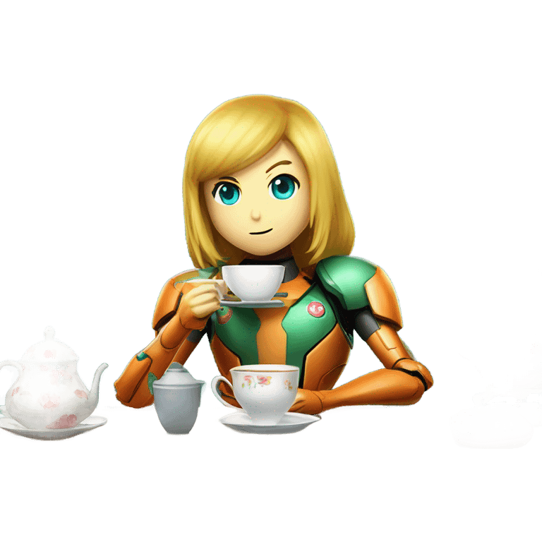 Samus from Metroid having a tea party emoji