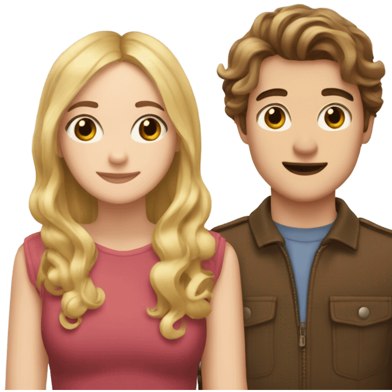 Brown haired Victoria pedretti and blonde haired henry caville in love emoji