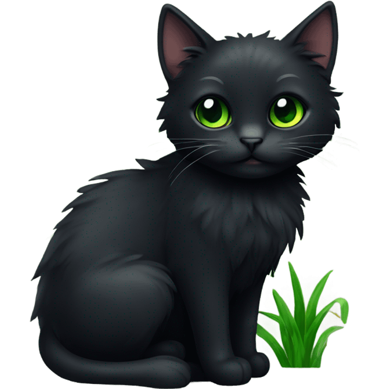 fluffy black cat with green irises  emoji