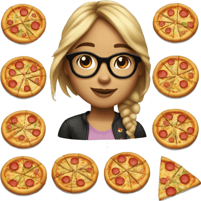 realistic girl with glasses holding pizza emoji