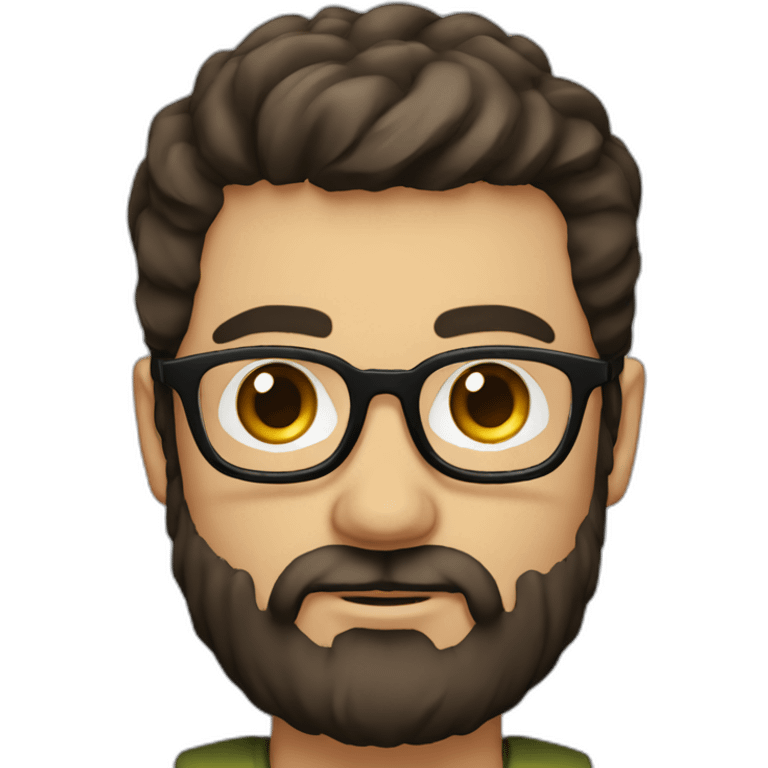 round-faced white man with a full dark brown beard, side parted dark brown hair, square glasses, olive coloured eyes emoji