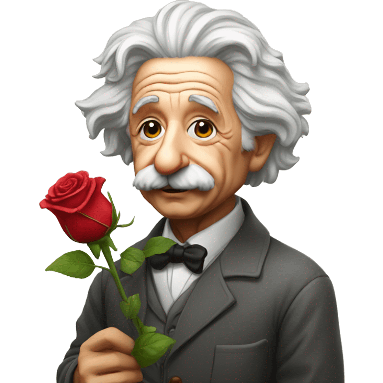 Albert Einstein holding a rose emoji