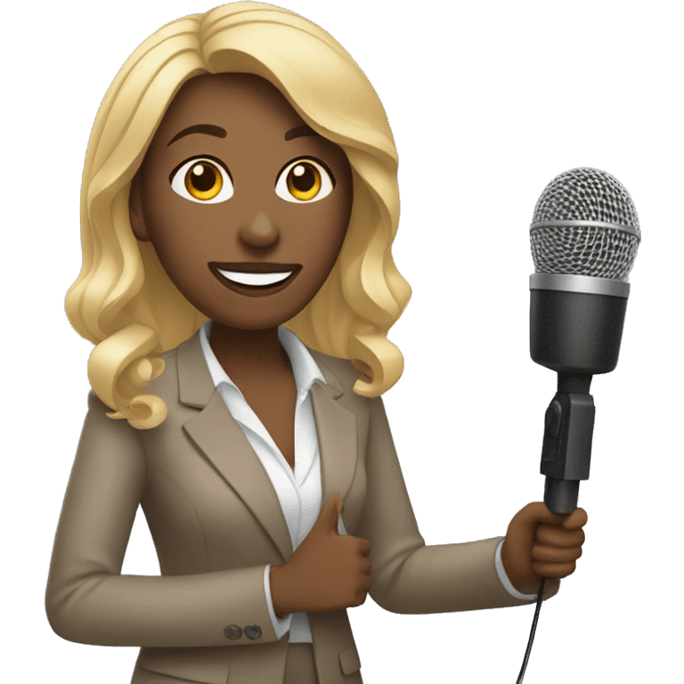 black woman news reporter with microphone emoji