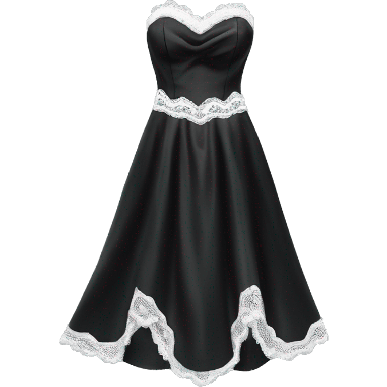 Realistic isolated black silk strapless dress with white lace. emoji