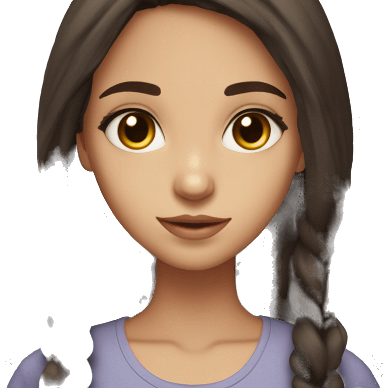 23 year old girl, beutiful, long dark brown hair, brown almond eyes,  emoji