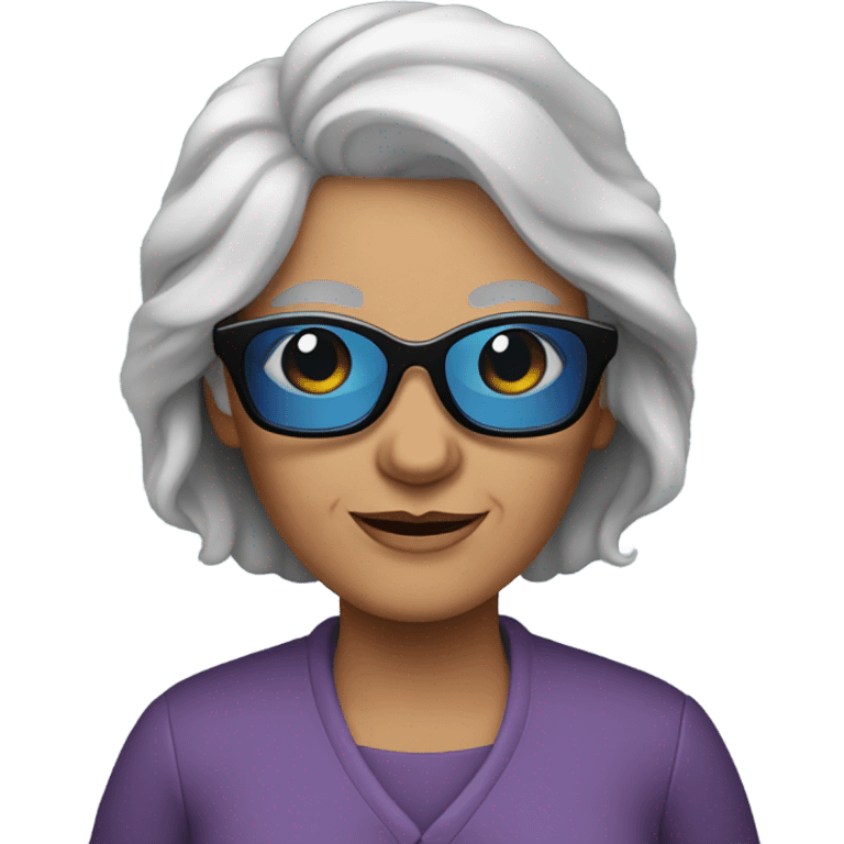 Younger Grandma with longer gray hair blue eyes  sunglasses  emoji