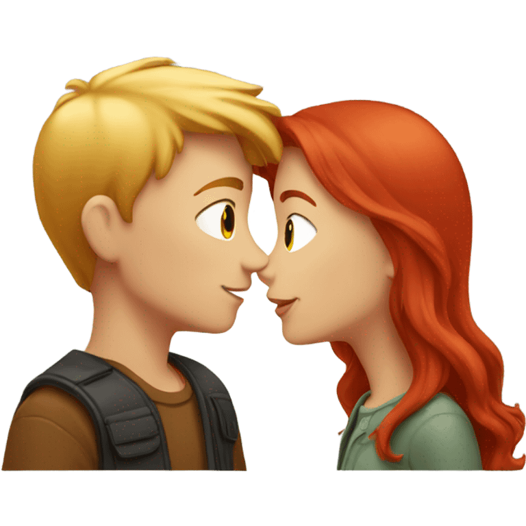 Blond Boyfriend and red haired girlfriend kissing  emoji