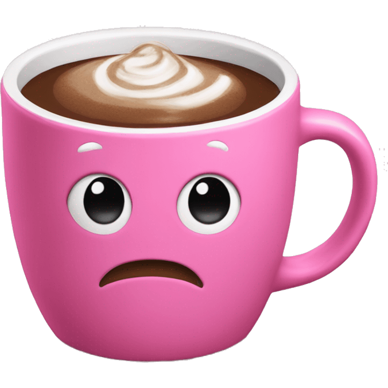 Glossy pink mug with hot chocolate  emoji