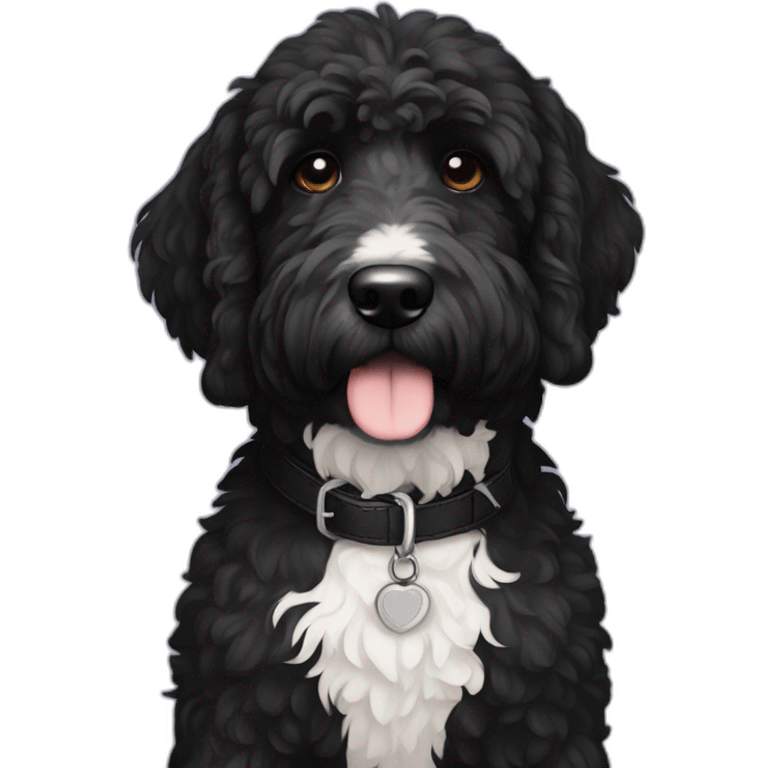 all-black-laberdoodle-dog-with-white-patch-on-chest emoji