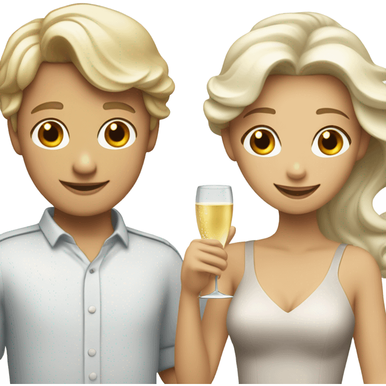 a white boy with gray hair and a girl with long blond wavy hair dancing with a glass of champagne emoji