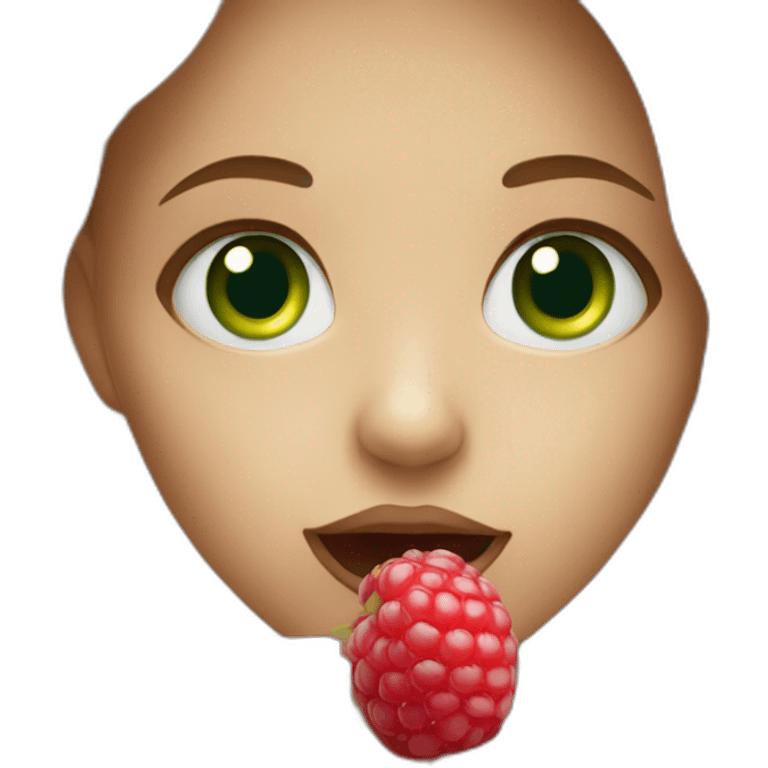 Girl with green eyes eating Raspberry emoji