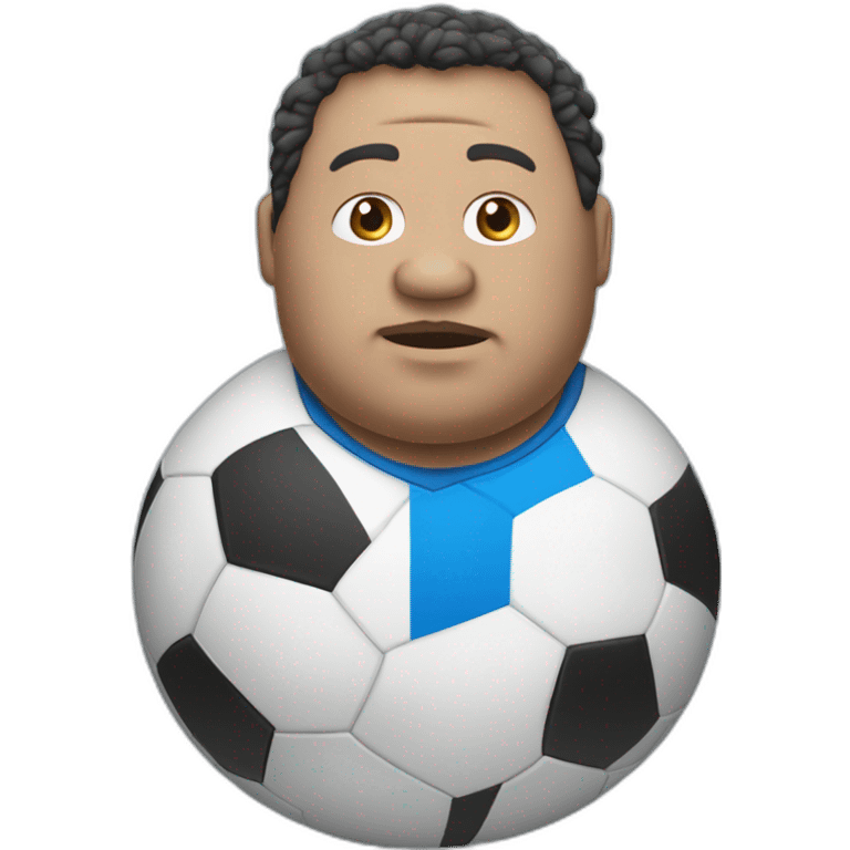 Fat white man play soccer blue. emoji