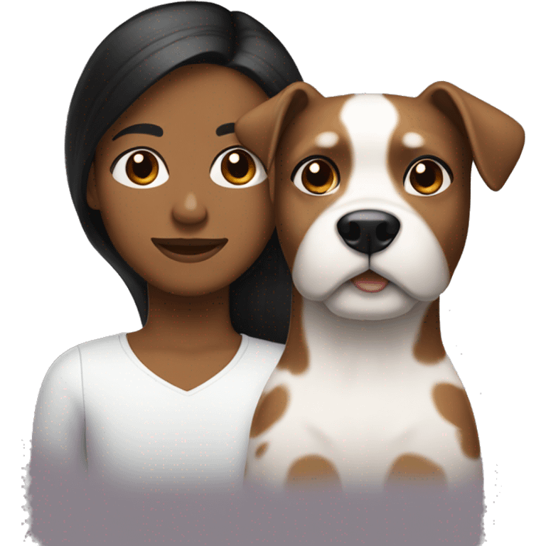 Brown skinned couple with black hair holding small white dog emoji