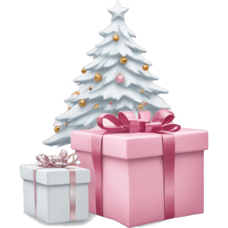 Light pink Christmas gifts under a white Christmas tree  emoji