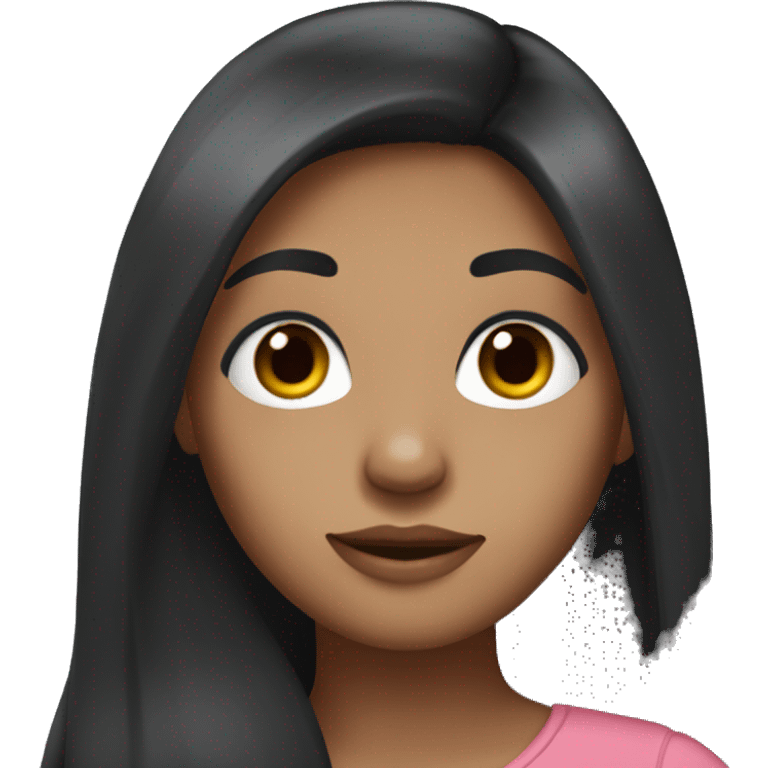 Girl with long black hair and medium skin tone with eyelashes emoji