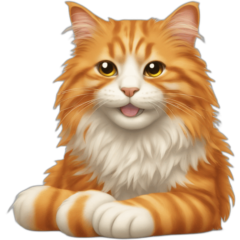 Fluffy messy hair orange cat licking her feet emoji