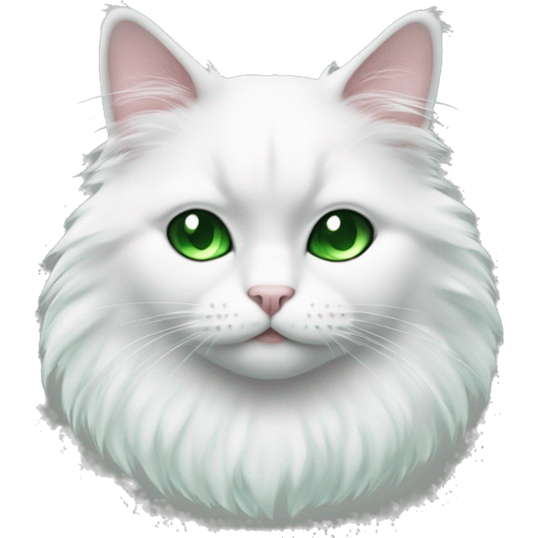 Fluffy black and white cat with green eye emoji