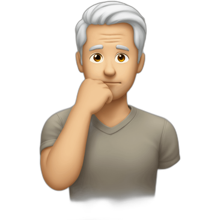 left facing man rubbing chin with hand from thinking emoji