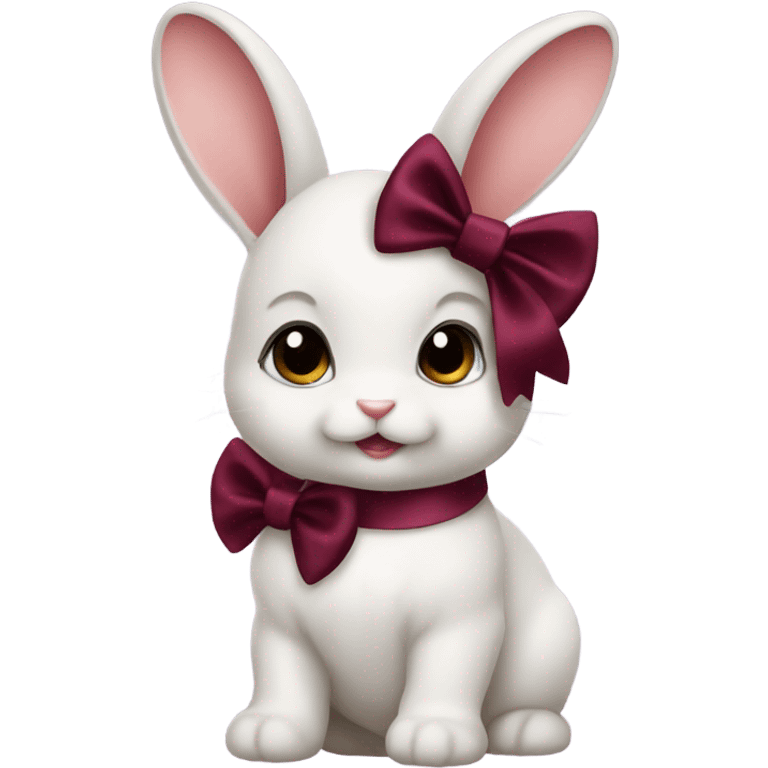 Baby bunny with coquette burgundy bow on ear emoji