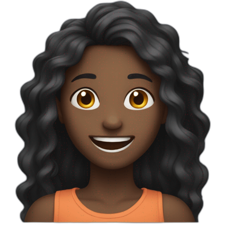 Young half black girl with wick long hair laughing  emoji