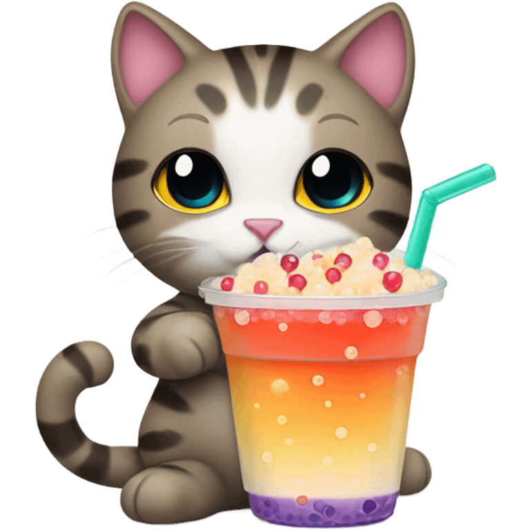 cat with boba tea emoji