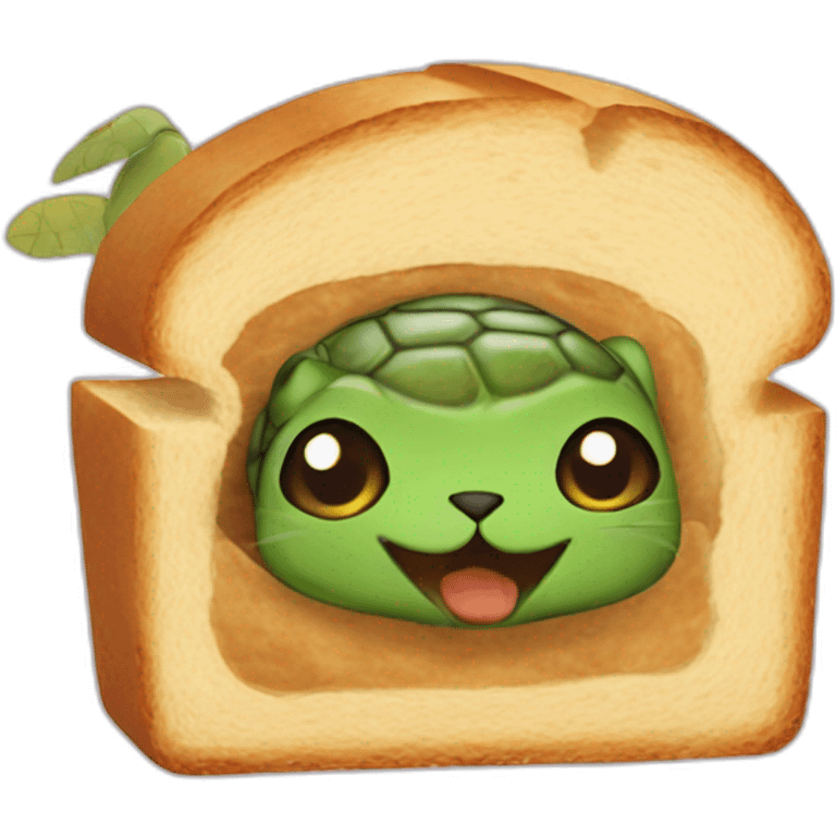 Turtle as a cat inside a slice of bread emoji