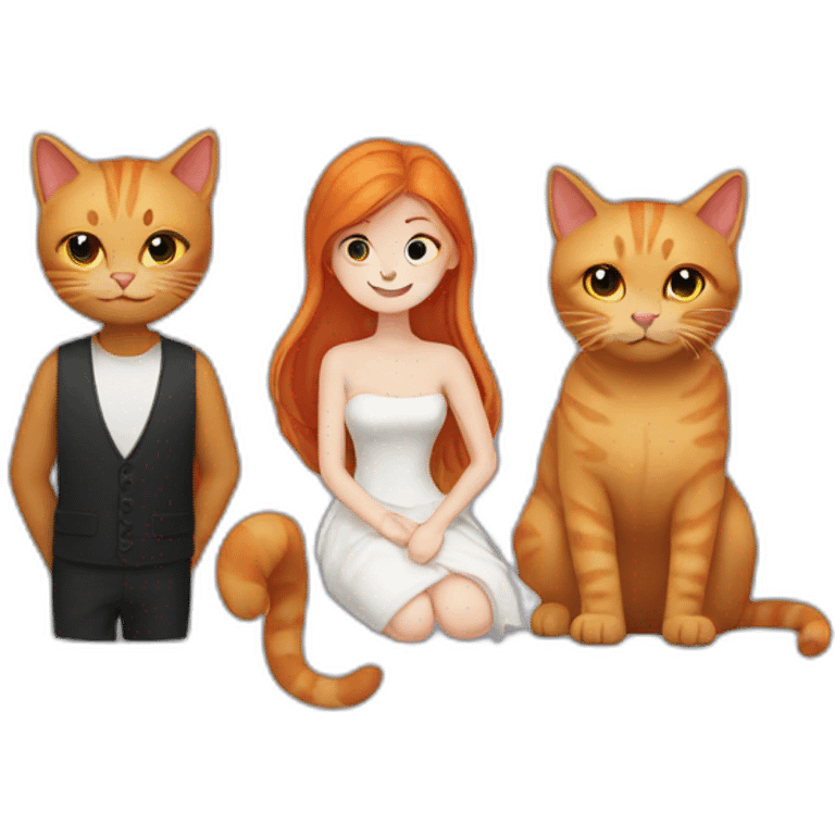 couple with black cat and ginger kitty emoji