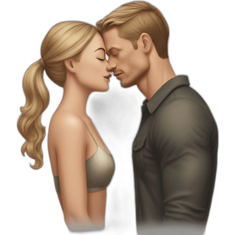 Joel Kinnaman kiss a girl with fair skin and brown hair emoji