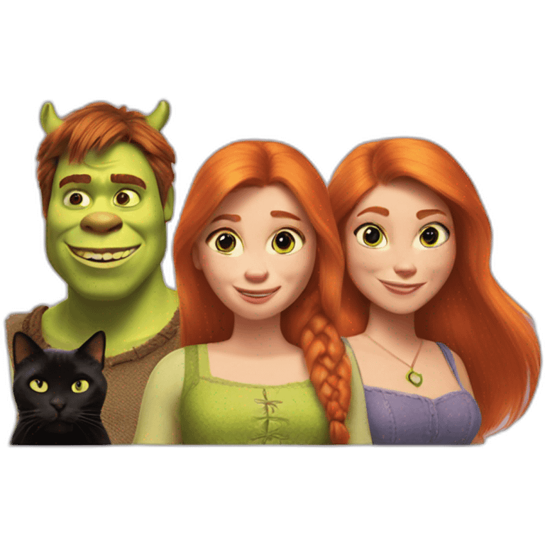 shrek and fiona with a ginger and a black cat emoji