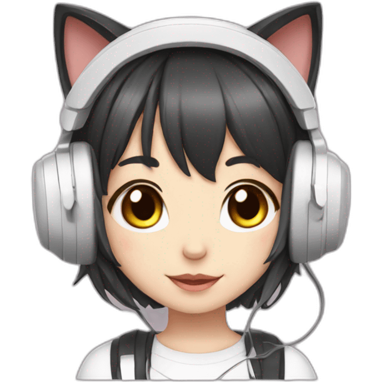 cute anime girl with cat headset emoji