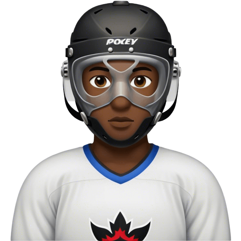 dark skinned black man with short hair wearing hockey mask emoji