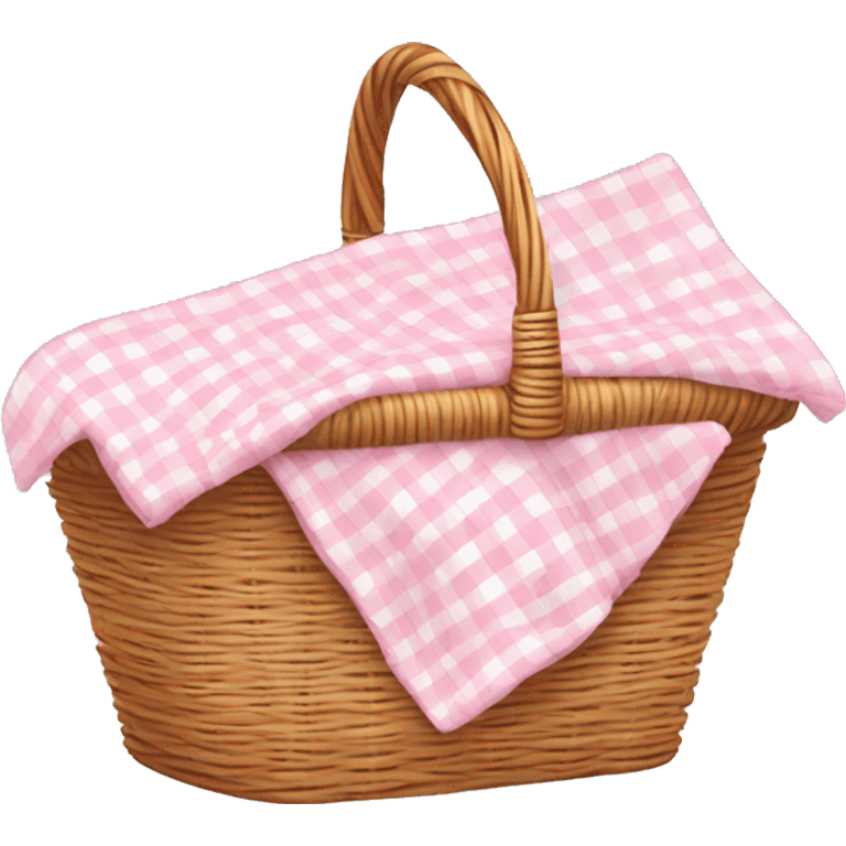 soft baby pink gingham cloth in a cane picnic basket emoji