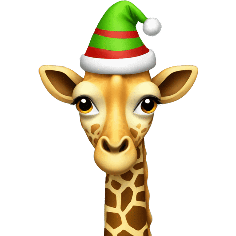 a giraffe with a christmas hat emoji