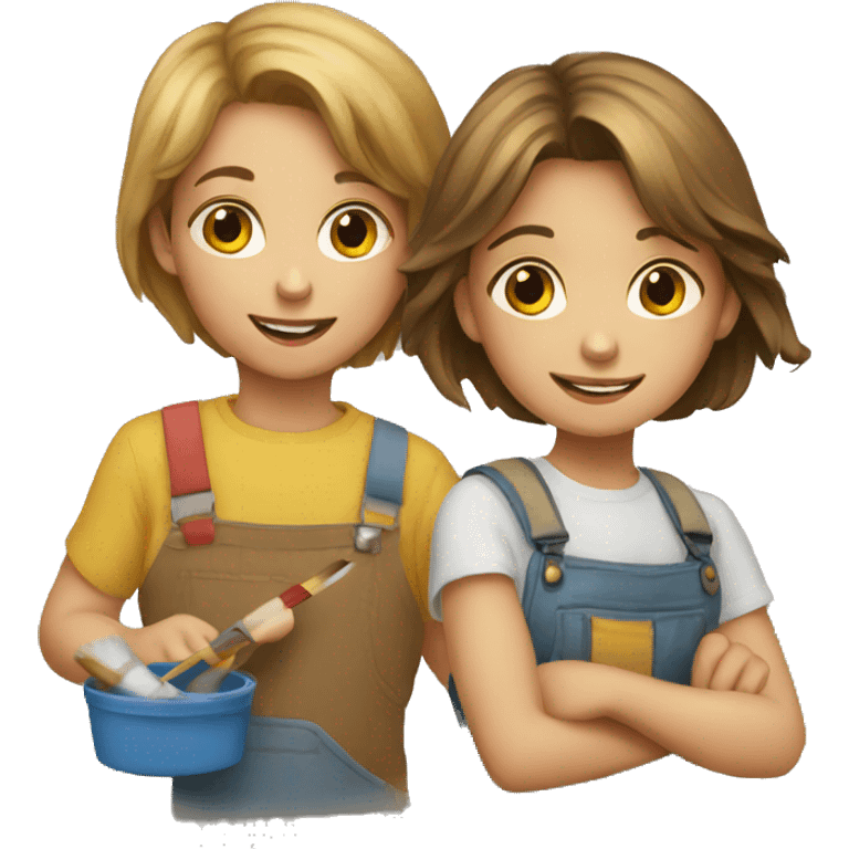 girl and boy painting emoji