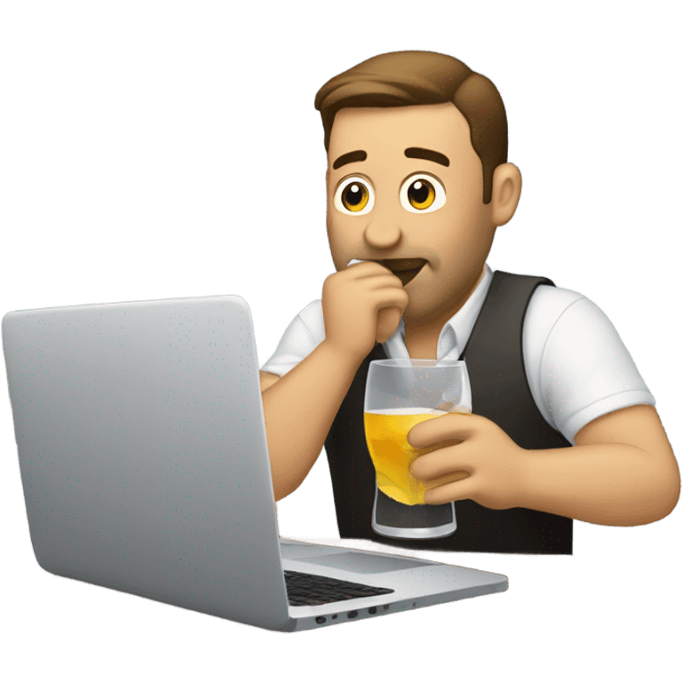 Man drinking alcohol while working on a lapop emoji