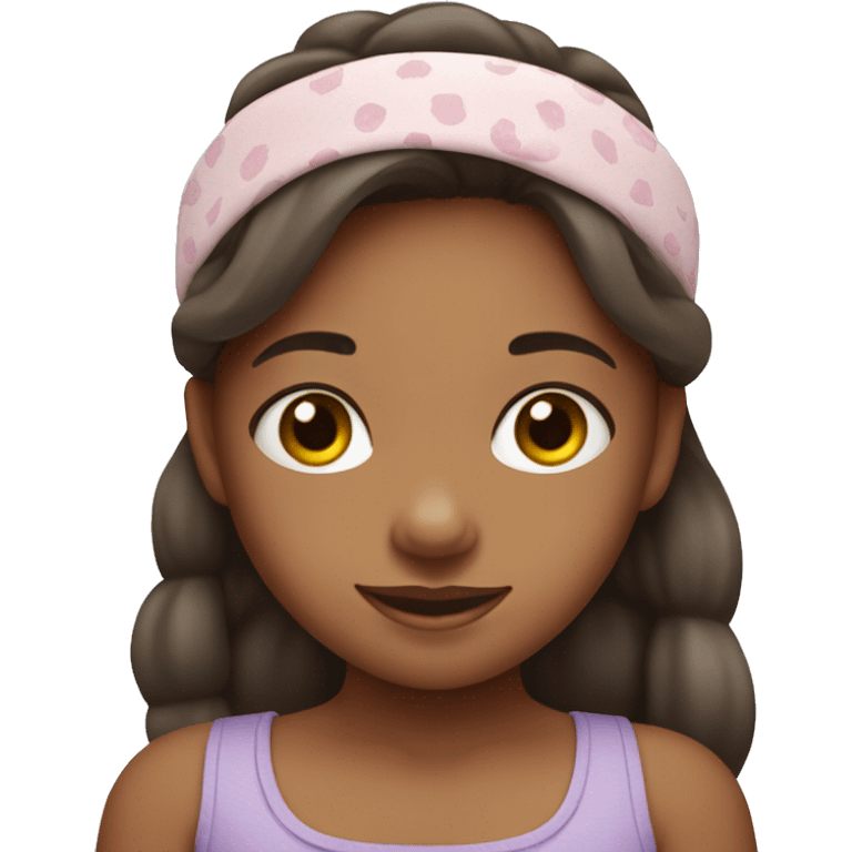 little girl wearing skincare headband holding stanley emoji