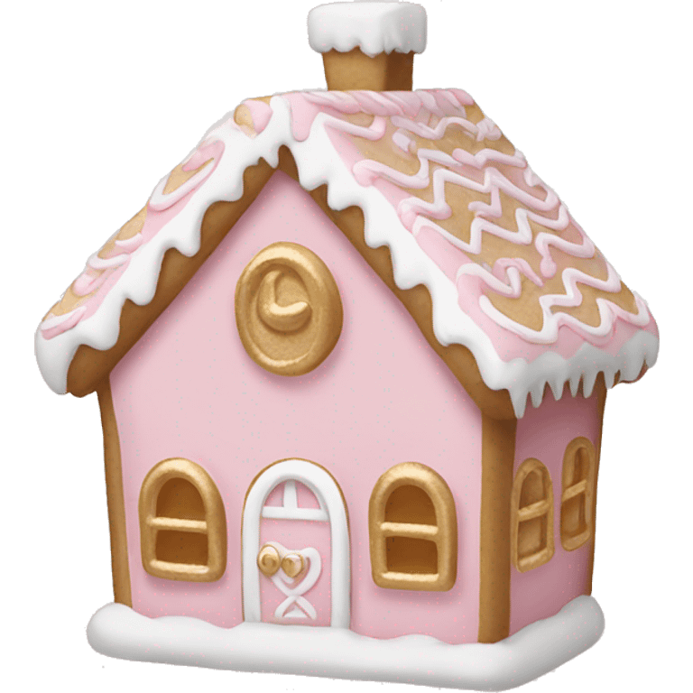 light pink and gold and white gingerbread house emoji