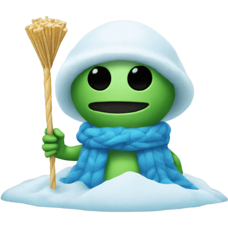 alien holding a small straw next to a mound of snow emoji