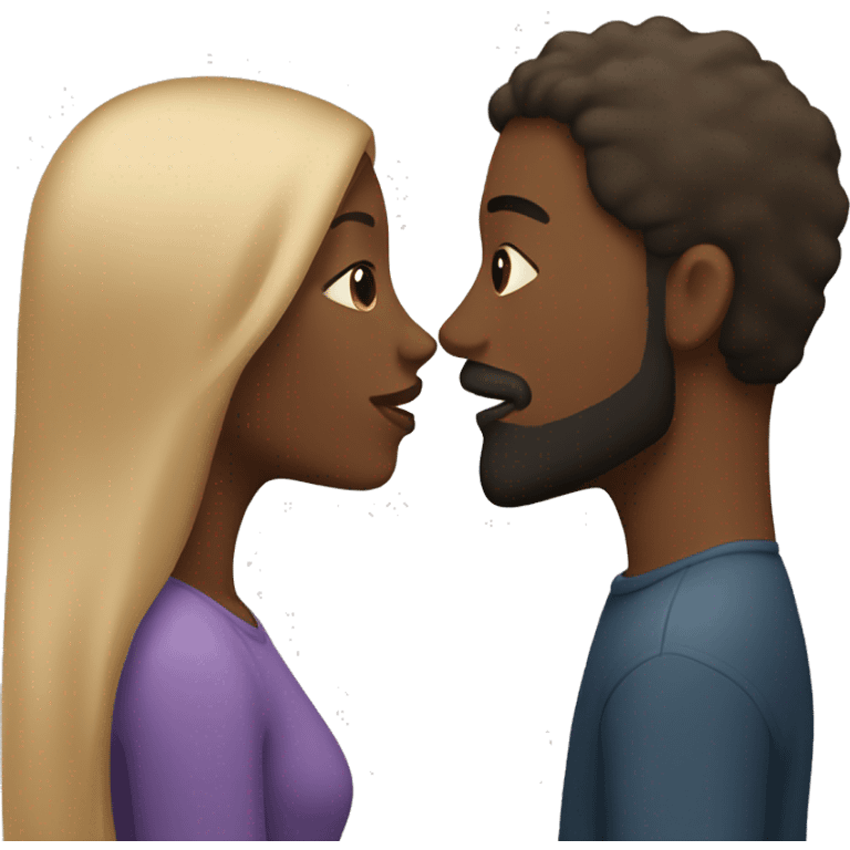 couple kissing, black woman and tan man with striaght hair and beard  emoji