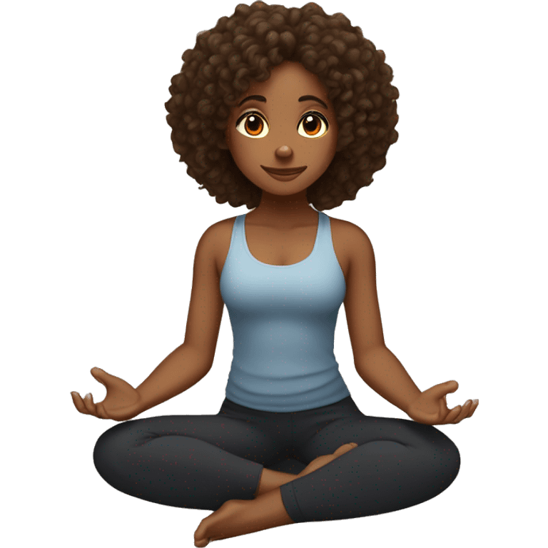 light skin black girl with dark brown chest length curly hair, in seated fire log yoga pose emoji