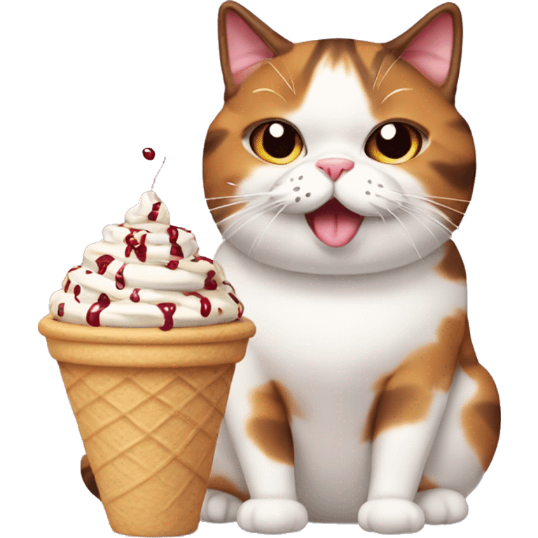 Fat calico cat with sundae emoji